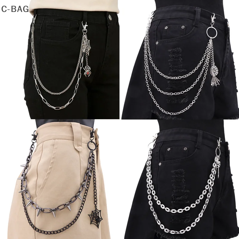 Fashion Versatile Punk Metal Pants Chain Hip Hop Spider Web Pendant Jeans Chain Multilayer Pants Decoration Waist Chains Gifts