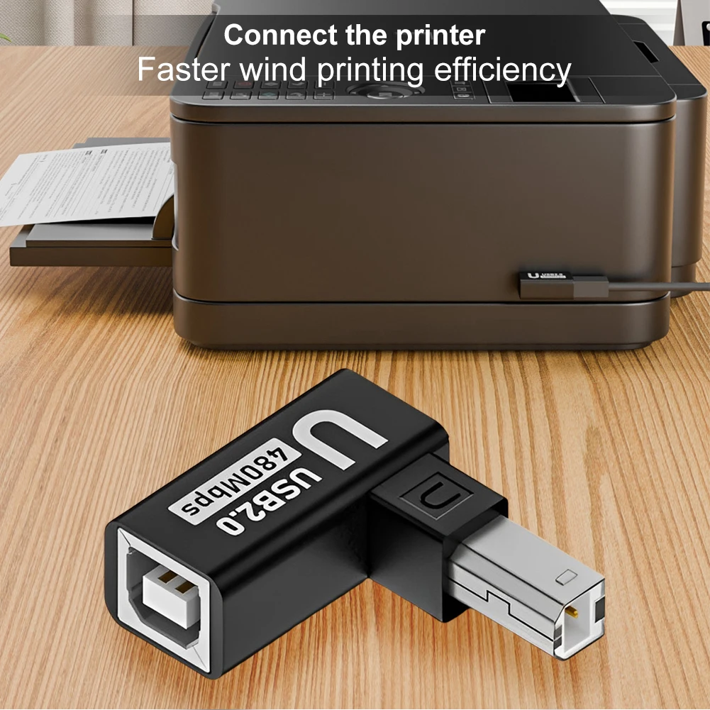 USB 2.0 Type B Print Adapter 90 Degree Up Down Left Right Angle Plug Extender 480Mbps Extension Connector for Printer Scanner