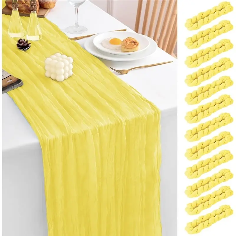 ABYN-12Pack Light Yellow Table Runner 17X108inch Light Yellow Cheesecloth