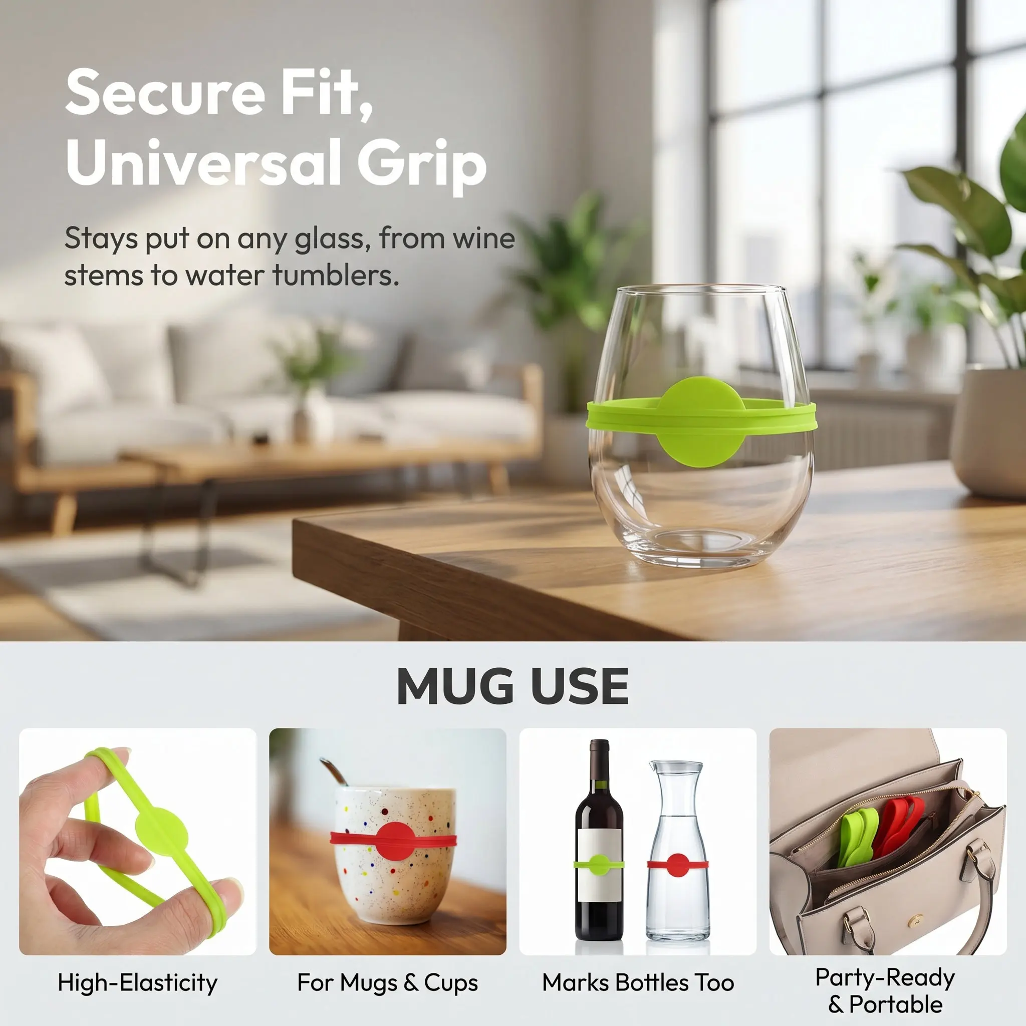 30 Pcs Wine Identification Strap Water Bottle Identifier Bands Silicone Cup Label