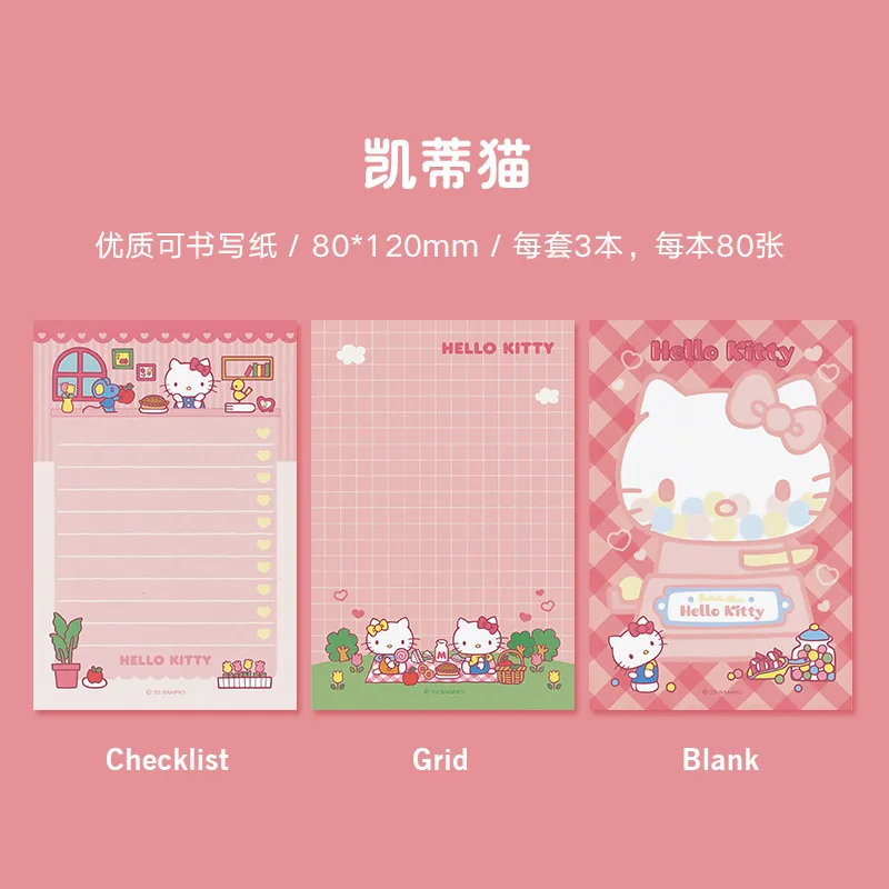 Kawaii Sanrio Hello Kitty Sticky Notes Cartoon Anime My Melody Kuromi Sticker Paper Pochacco Cinnamoroll Memo Pad Office Supplie