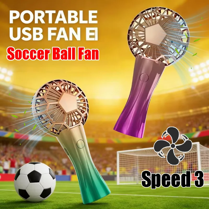 Soccer-Themed Mini Portable Fan USB Rechargeable Handheld Cooling for Travel Sports Events Summer Outdoor Activities
