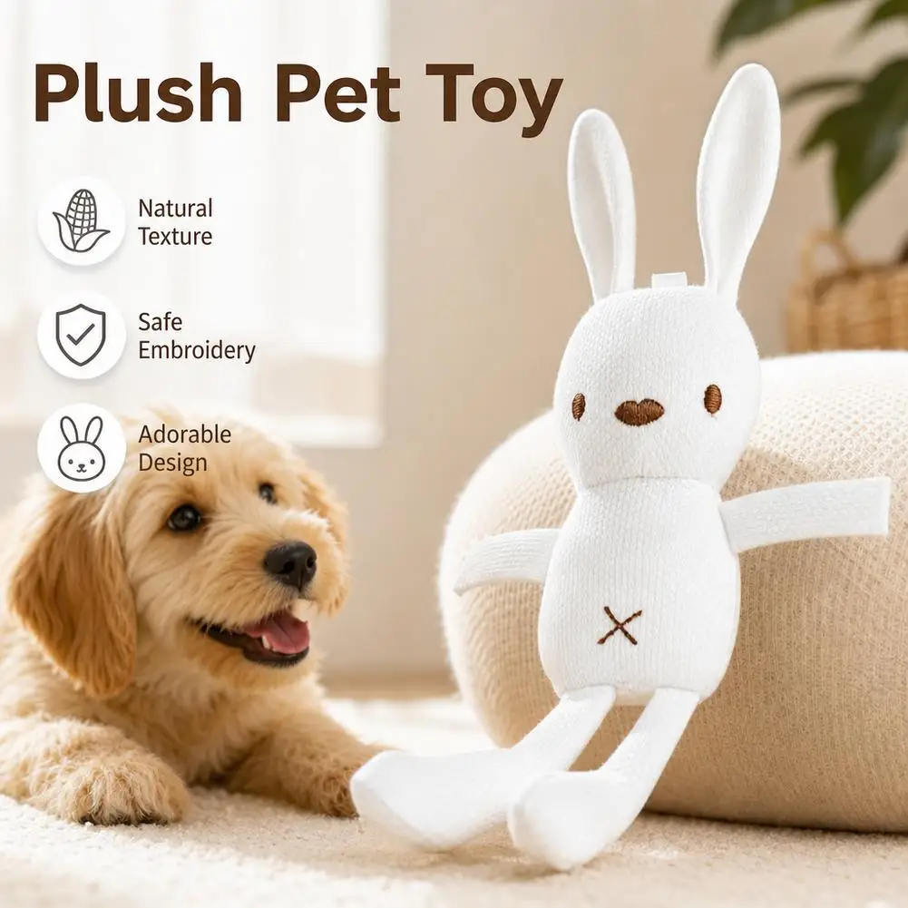 Hasen-Hundespielzeug Bissresistentes Maiskorn-Stoff Kauspielzeug Niedliches Besticktes Haustier-Zahnreinigungsspielzeug für Kleine und Mittelgroße Hunde – Detail 4