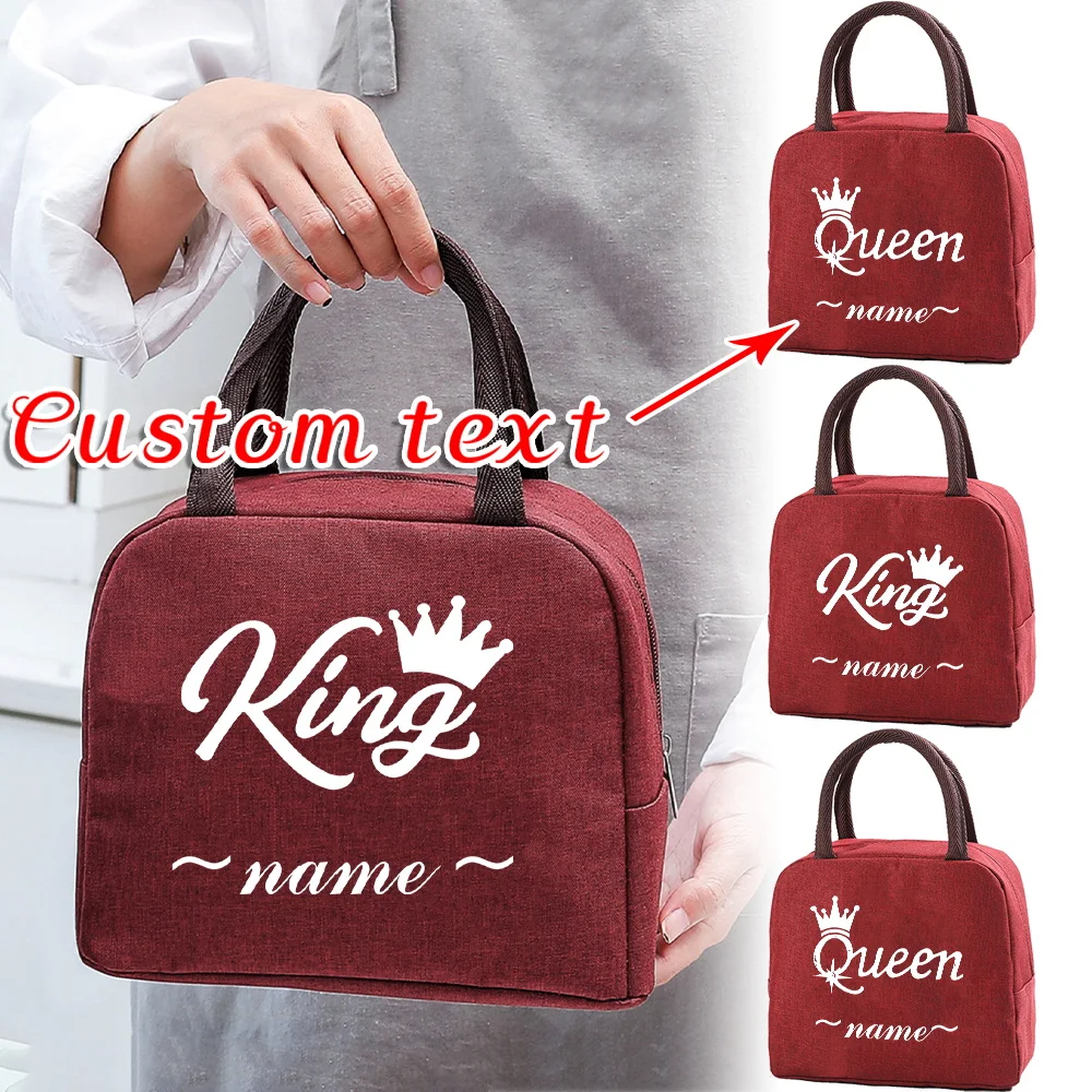 Customizable Name Insulated Red Lunch Bag Bento Bag Aluminum Foil Personalized Pattern Insulated Lunch Box Picnic Food Bag