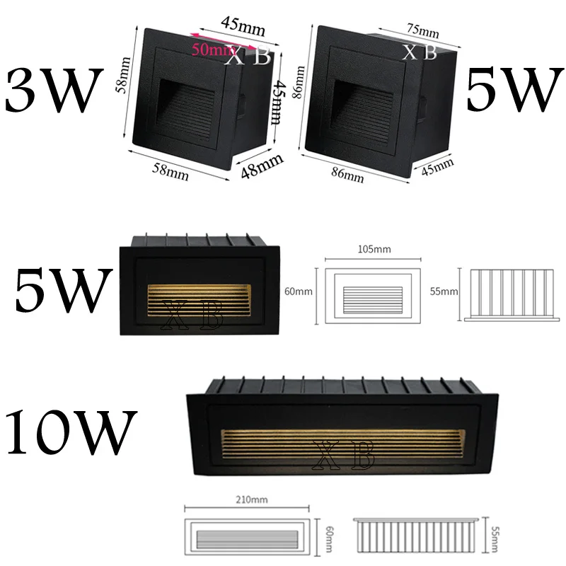3W 5W 10W LED Wall Lamp Dimmable Aluminum Stair Light Recessed LED Step Lamp Pathway Wall Corner Lamps AC85-265V Wall Light DC12