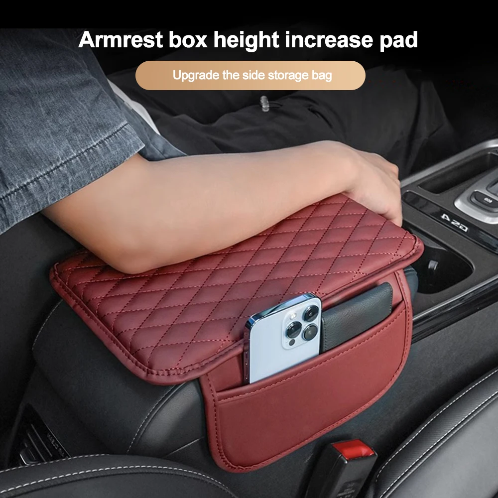 Car Armrest Box Booster Pad with Side Storage Bag Center Console Armrest Protective Cover Waterproof Decorative Accessories