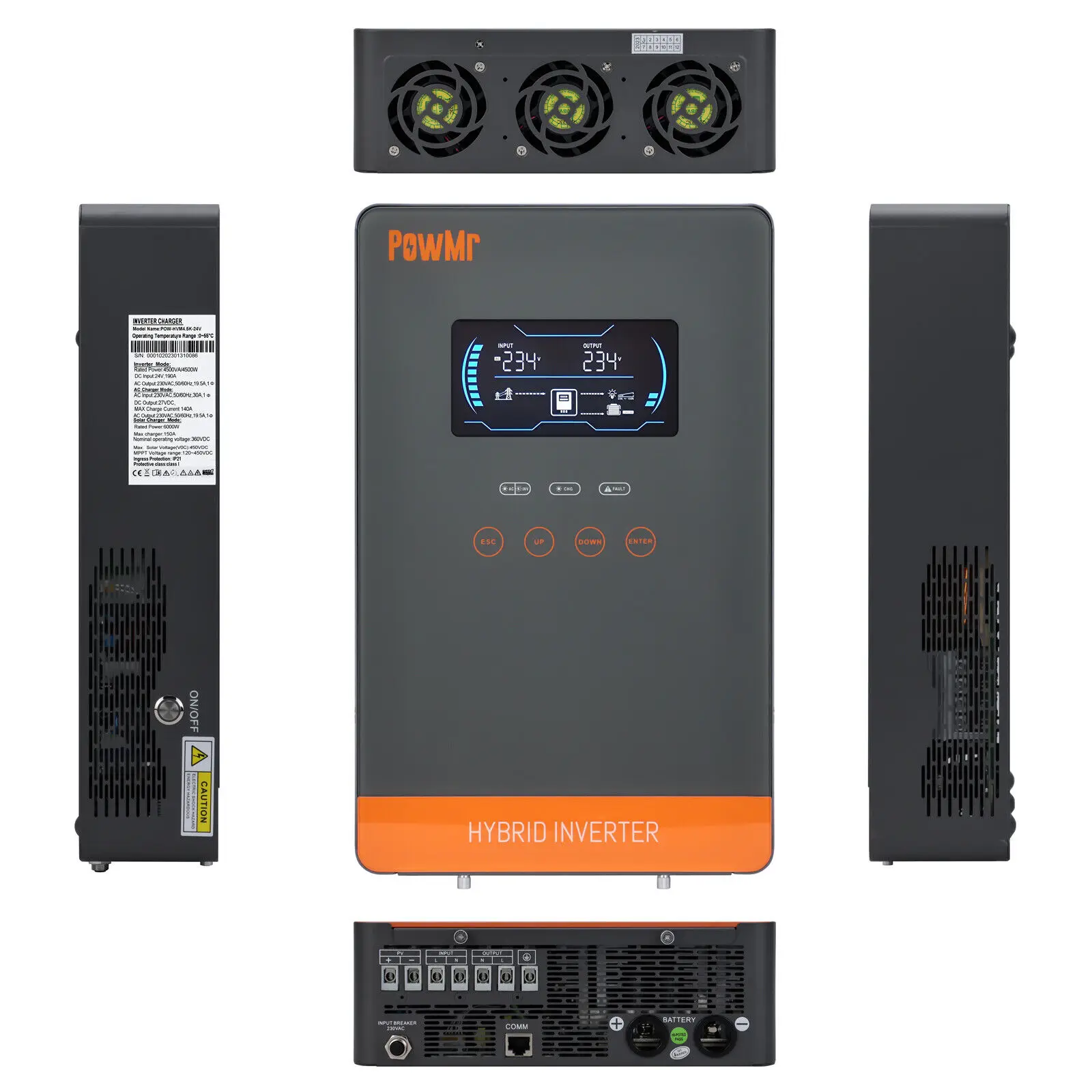 PowMr Nuovo prodotto 4.5KW 6.5KW Off-Grid Inverter solare MPPT Onda sinusoidale pura Inverter solare 220V Inverter solare ibrido