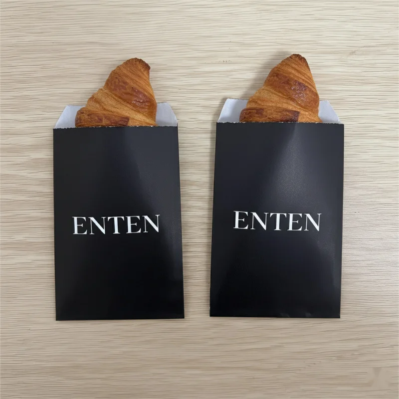 custom.Custom Black Paper Bags Fast Food Box Packaging Bakery Bulk Supply Bread Pastry Takeaway Bags With Printing