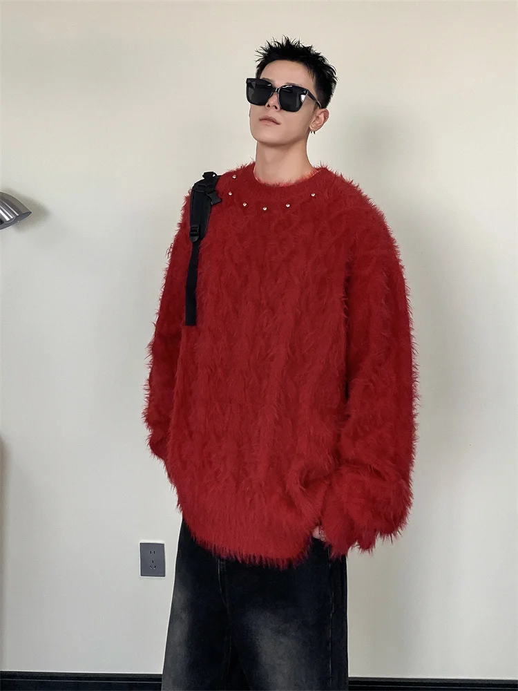 

Metal Button Design Knitted Sweater Men's Korean Sle Heavyweight Mink Fur Couple Lazy Bear Coat Long Sve Autumn Wear