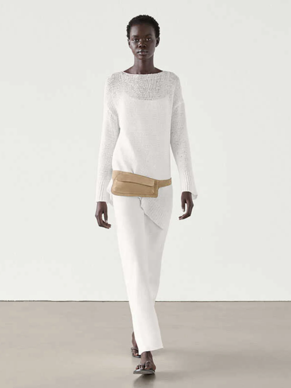 New Summer Women's Loose Lightweight Long Sve Knitwear Boat Ne Asymmetric Hemline Faionable Commute Sle  Color