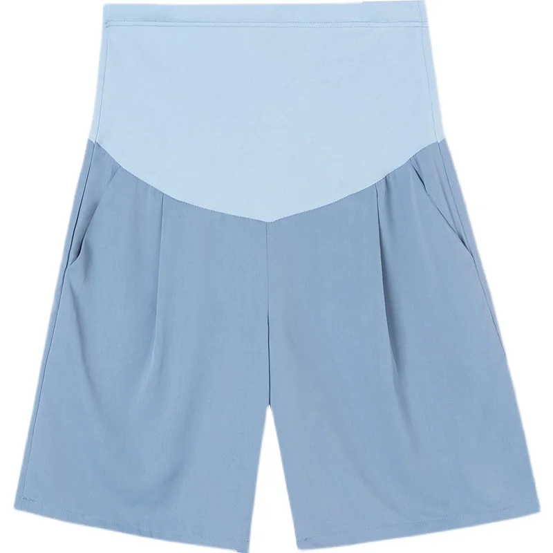 Zomer Zwangere Vrouwen Ijs Zijde Losse Wijdbeens Broek Effen Kleur Hoge Taille Rechte Broek Moederschap Knie Shorts Groothandel