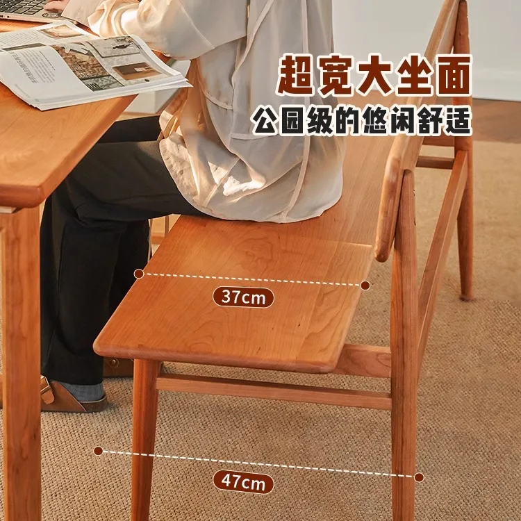 Bench dining chair, Nordic cherry wood, solid wood chair