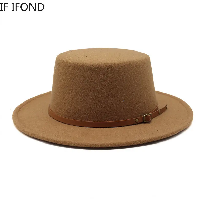 Small Size 52 -54CM British Style Child Fedora Hats Boy Girls Kids Flat Top Felt Jazz Hat Formal Party Dress Cap