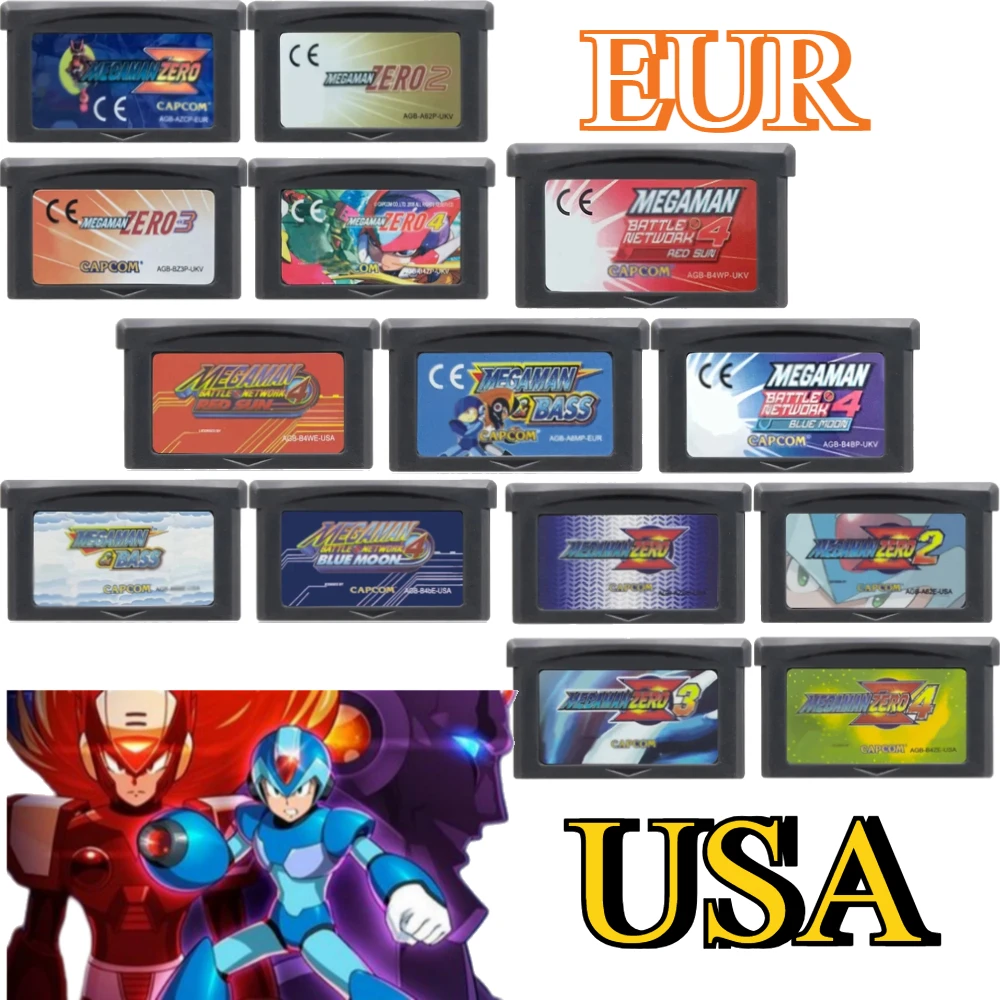 

32-битная видеоигра Megaman Zero Series GBA, игровой картридж, консоль, карта Megaman Zero 1 2 3 4 MegaMan и Bass Megaman Red