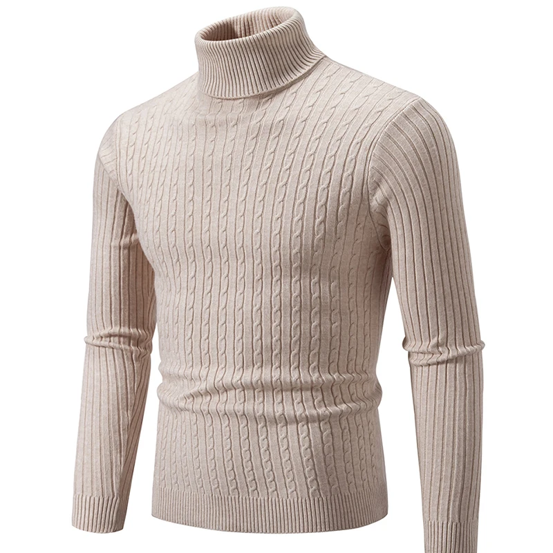 

Men's Autumn and Winter High Neck Knit Sweater Slim Fit Long Sleeve Solid Color Pullover Trend Mens Clothes