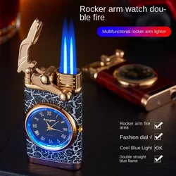 New Creative Watch Windproof Gas Lighter with LED Light Watch Cigar Lighter Outdoor Jet Double Barrel Lighter Men's Gadget Gift