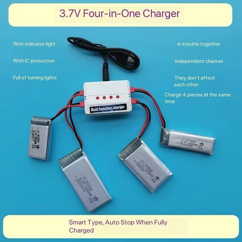 Cargador de batería de litio USB JST de 3.7V con 1 a 4 puertos para cargar baterías de litio de drones