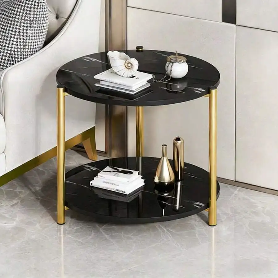 Double-Layer Multi-Purpose Round Coffee Table Side Table - Metal Reinforced Double-Layer Design Suitable For Both Indoor And Out