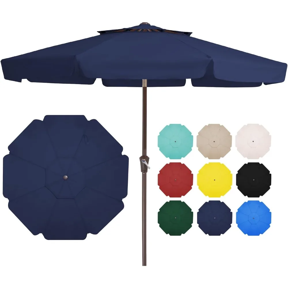 

10FT 2-Tiers Patio Umbrellas Outdoor Large Market Umbrella With Tilt Push Button & Crank Lift System 8 Sturdy Ribs UV Protection