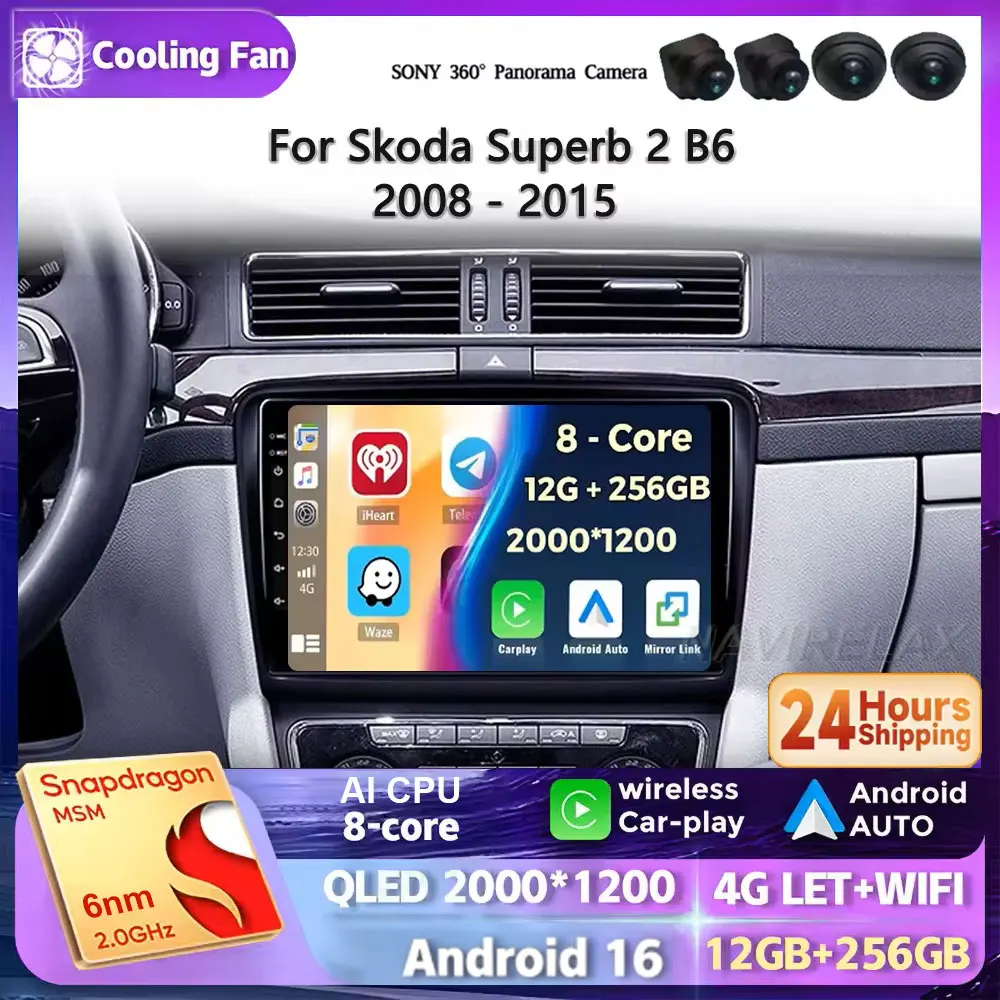 Android 16 For Skoda Superb 2 B6 2008 2009 - 2015 Car Radio Multimedia Video Player Navigation Stereo GPS No 2din DVD Head Unit