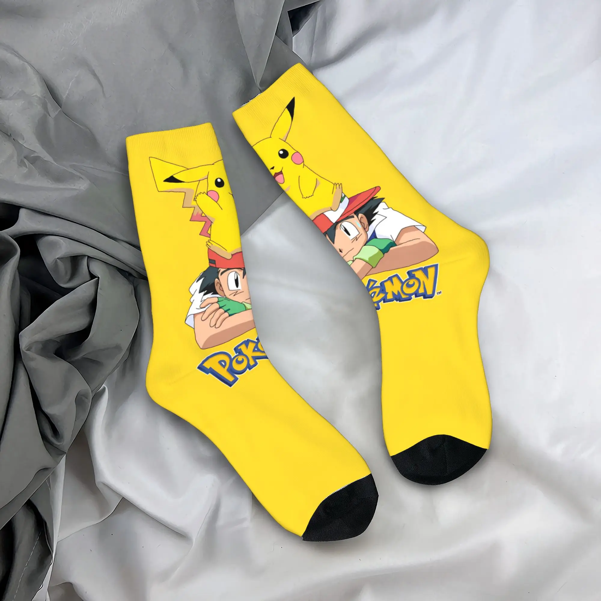 Pokemon Pikachu Anime Winter Warm Crazy Design Men's Women'sSocks Cute Cartoon Game Breathable Soccer Socks