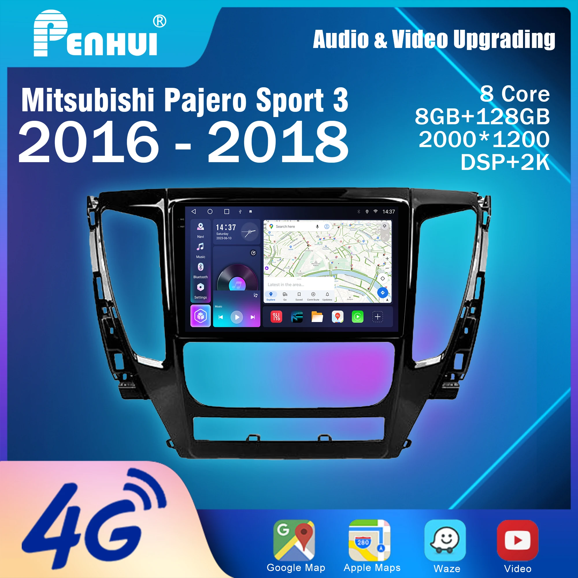 Penhui for Mitsubishi Pajero Sport 3 2016 - 2018 Android Car DVD Multimedia Player Screen Audio Video 2 Din DSP Bluetooth