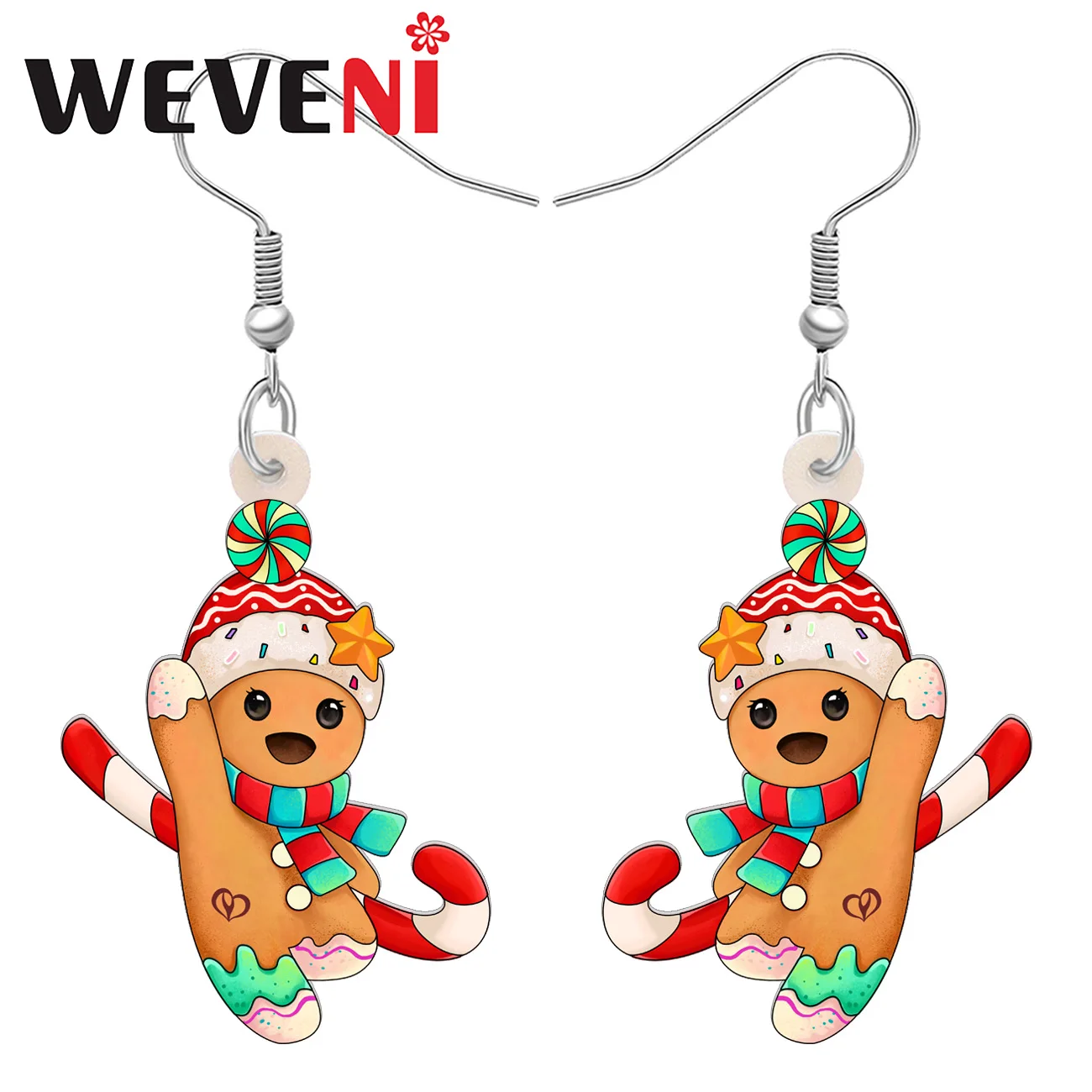 WEVENI  Acrylic Cute Candy Gingerbread Man Dangle Drop Earrings Party Favors For Women Girls Kids Trendy Gifts Christmas Decor