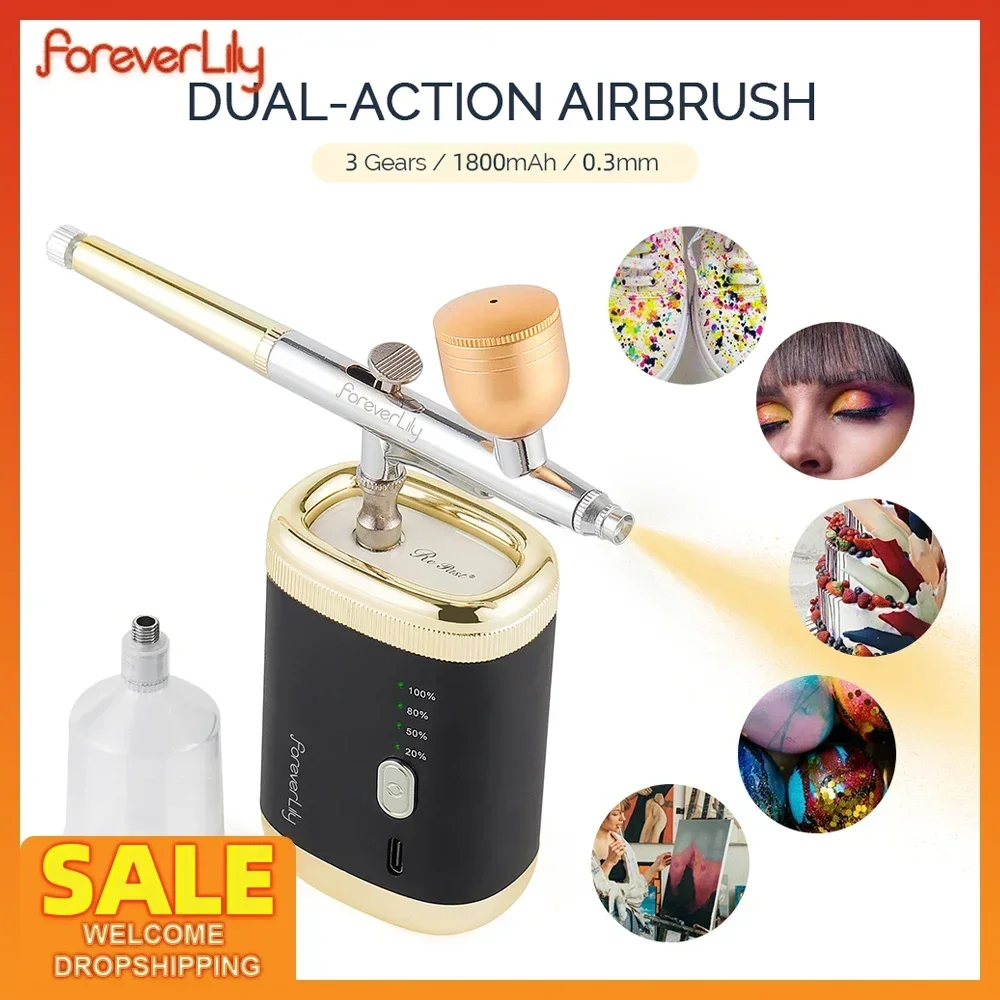 30PSI Dual-action Portable Airbrush Multi-Function Mini Air Compressor Kit For Nails Cake Tattoo Makeup Paint Air Spray Gun