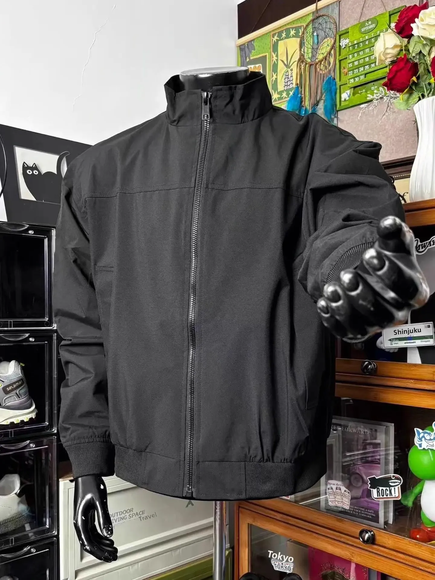 

American Sle Bomber Jaet Men's Autumn Waterproof Stand Collar Workwear ell Coat Loose Fit Long Sve Zipper Closure