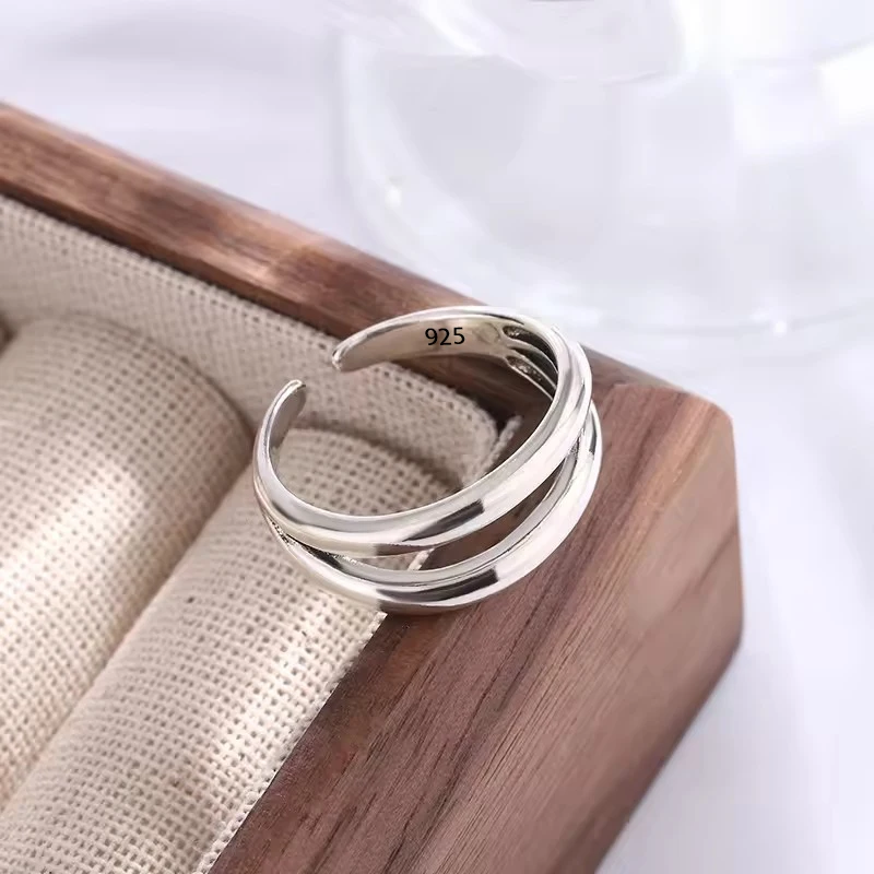 Women's 925 Sterling Silver Double Layer Geometry Ring