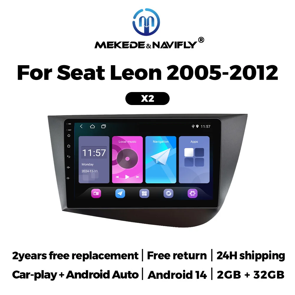 

NaviFly 9inch Wireless Carplay Android Auto 2 Din Car Radio For Seat Leon 2 MK2 2005-2012 Multimedia Player GPS Stereo Head Unit
