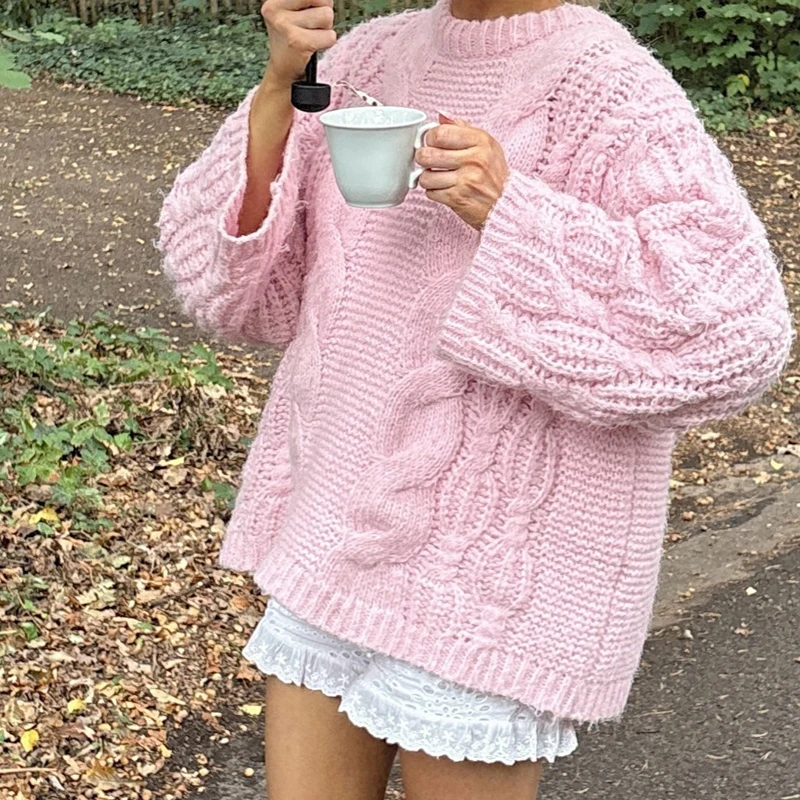 

Женские модные свободные вязаные топы с расклешенными рукавами, зима 2025 года, повседневный однотонный свитер, осенний элегантный пуловер с круглым вырезом, джемпер