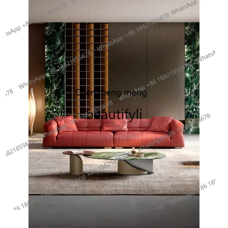 X  QQ132 Furniture Minimalist Straight-Line Living Room Home Use Red Full Genuine Leather Sofa