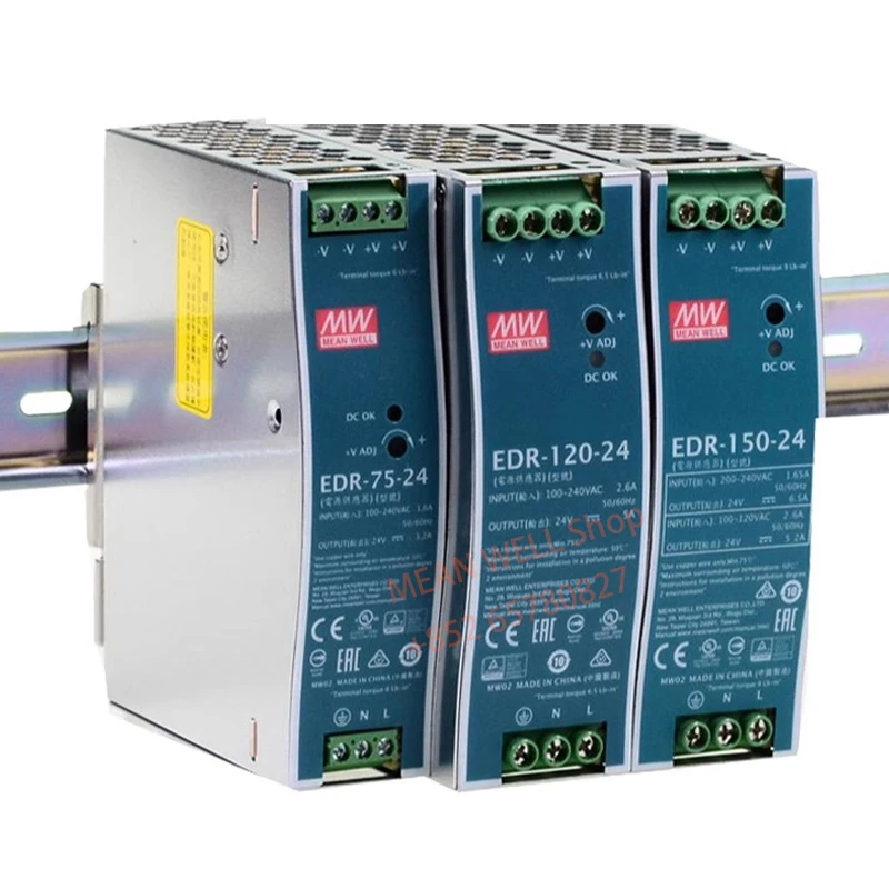 MEAN WELL 150W Single Output Industrial DIN RAIL EDR-150-24 Rail type switching power supply Metal housing 90-264VAC/127-370VDC