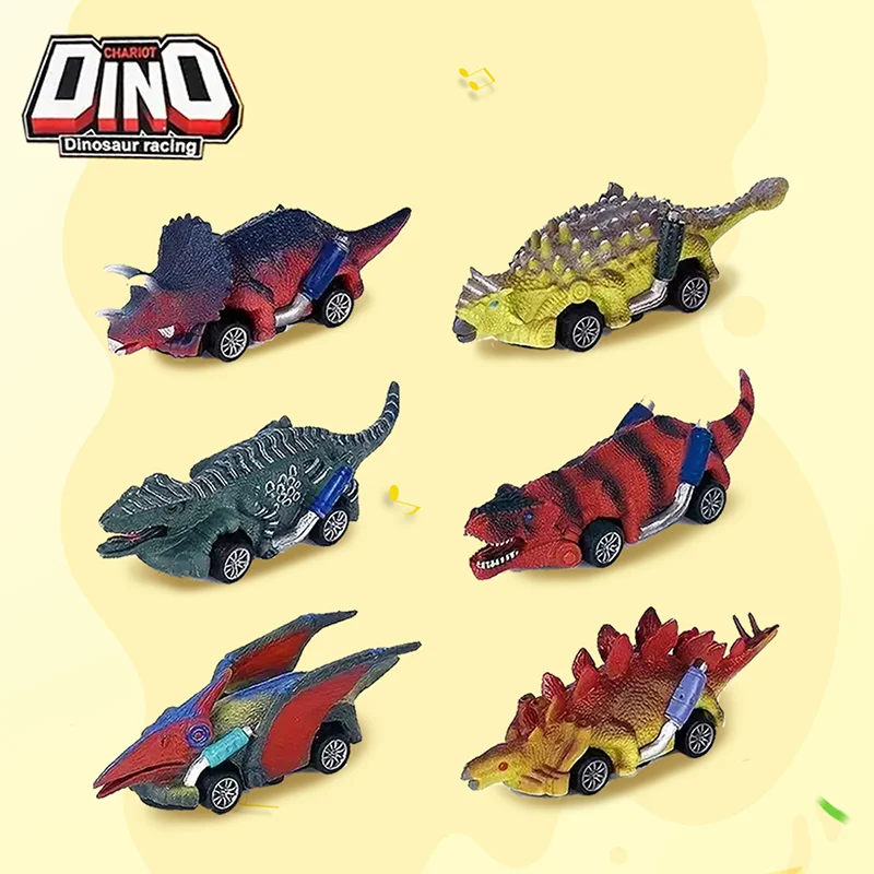 6-Piece Prehistoric Creature Friction Powered Mini Car Toy Set, Includes Realistic Models of Armored Herbivore, King of Dinosaur