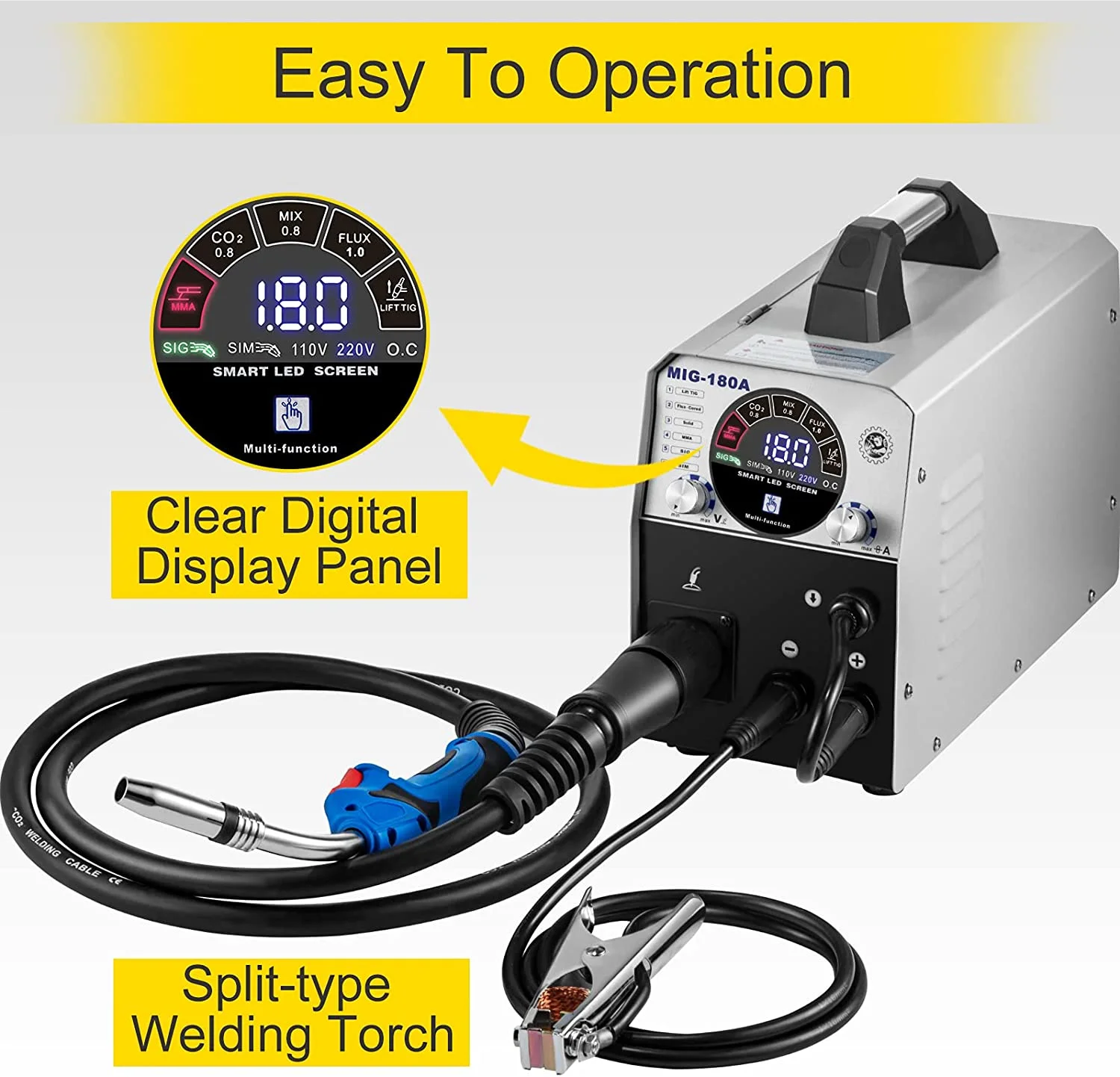 6 in1 Multifunction MIG TIG MMA Aluminum Welding Machine MIG Welder 180A Flux Core Welder IGBT  Automatic Wire Feeding