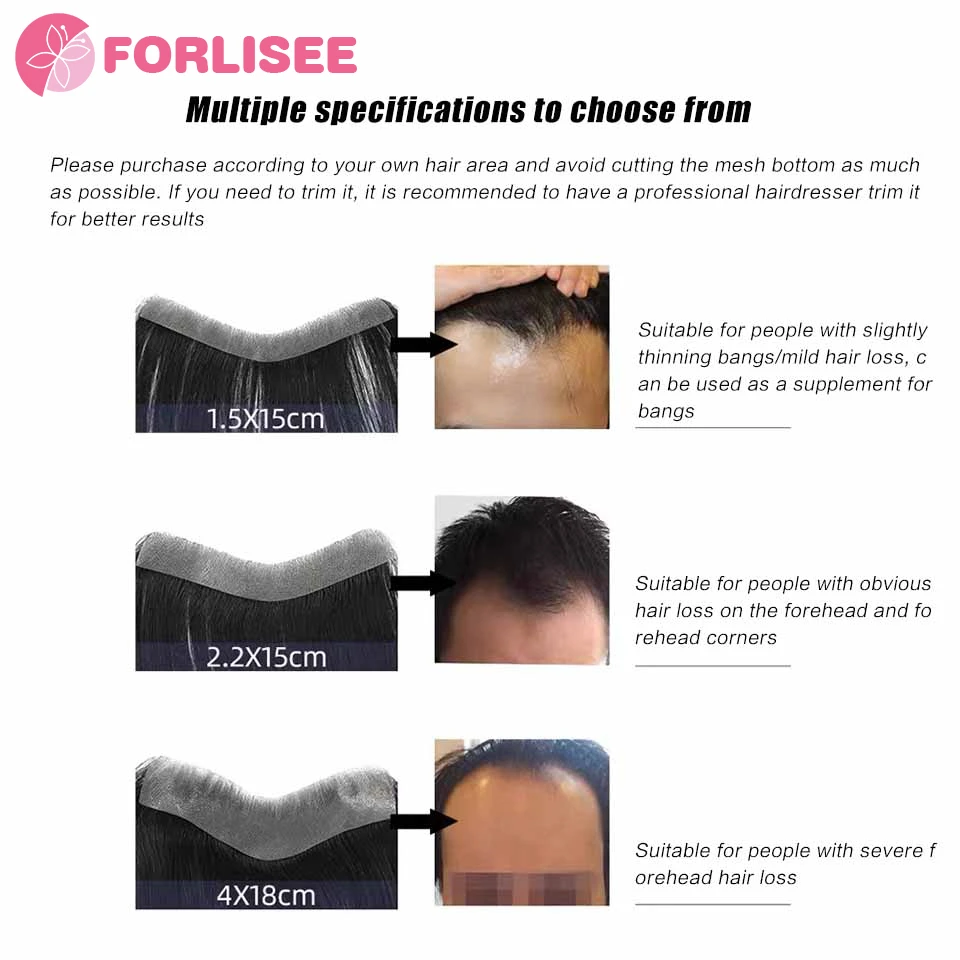 Synthetic Hairline Seamless Hair Patch Wig Patch For Men's Forehead Real Hair Bnvisible Biological Acalp M-shaped Forehead Bangs