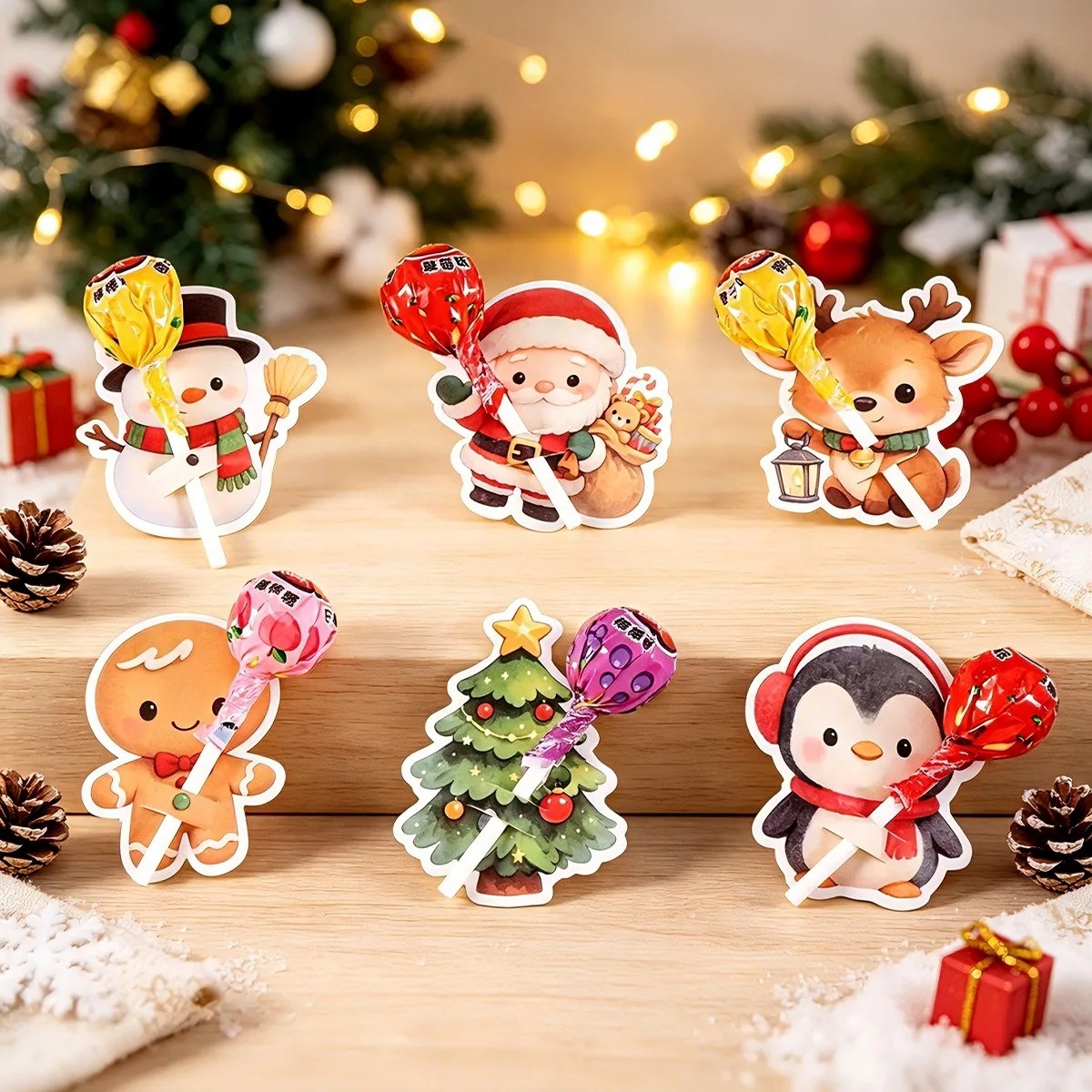 48 Stück Weihnachts-Lollipop-Halterkarten mit niedlichem Weihnachtsmann-Rentier-Design für Geburtstagsfeier-Deko, DIY Weihnachtsdekoration für Zuhause 2026 – Detail 2