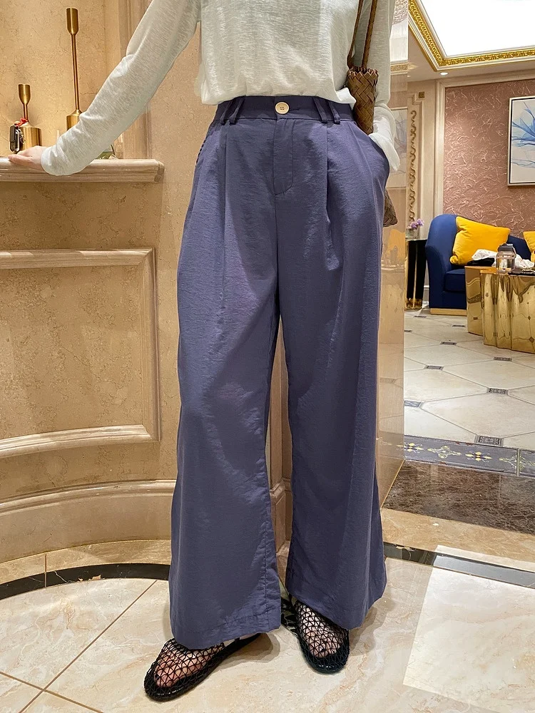 

Pink High Waist Drapey Thin Casual Pants Women's Summer Loose Straight Leg Wide Leg Trousers Comfortable Casual Trousers