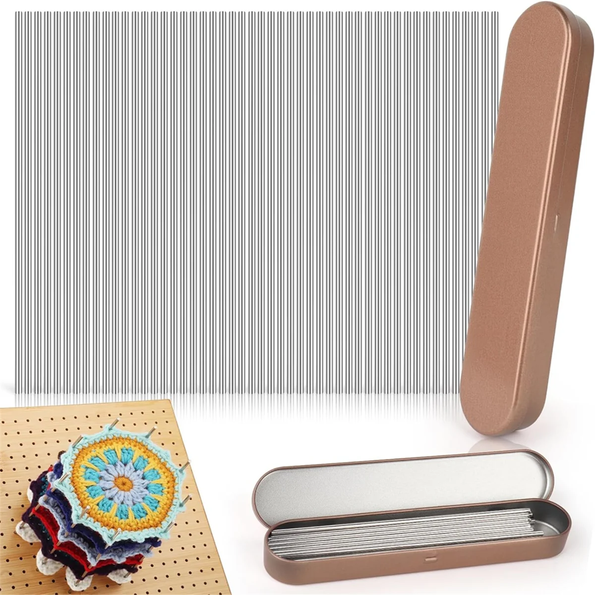 新入荷-ステンレス製かぎ針編みブロックボード用ロッド、直径3mmスチールピン50本、収納ケース付き、編みブロックr