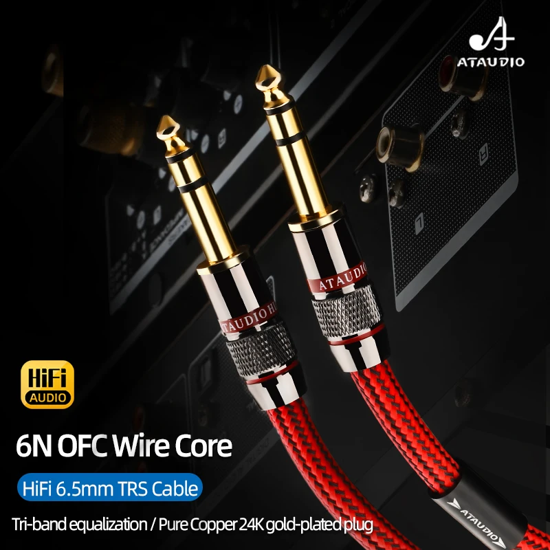 HiFi 6.5 TRS Cable 6N OFC High Purity 1/4 Inch 6.35mm AUX Audio Cable for Guitar Electric Keyboard Amplifier