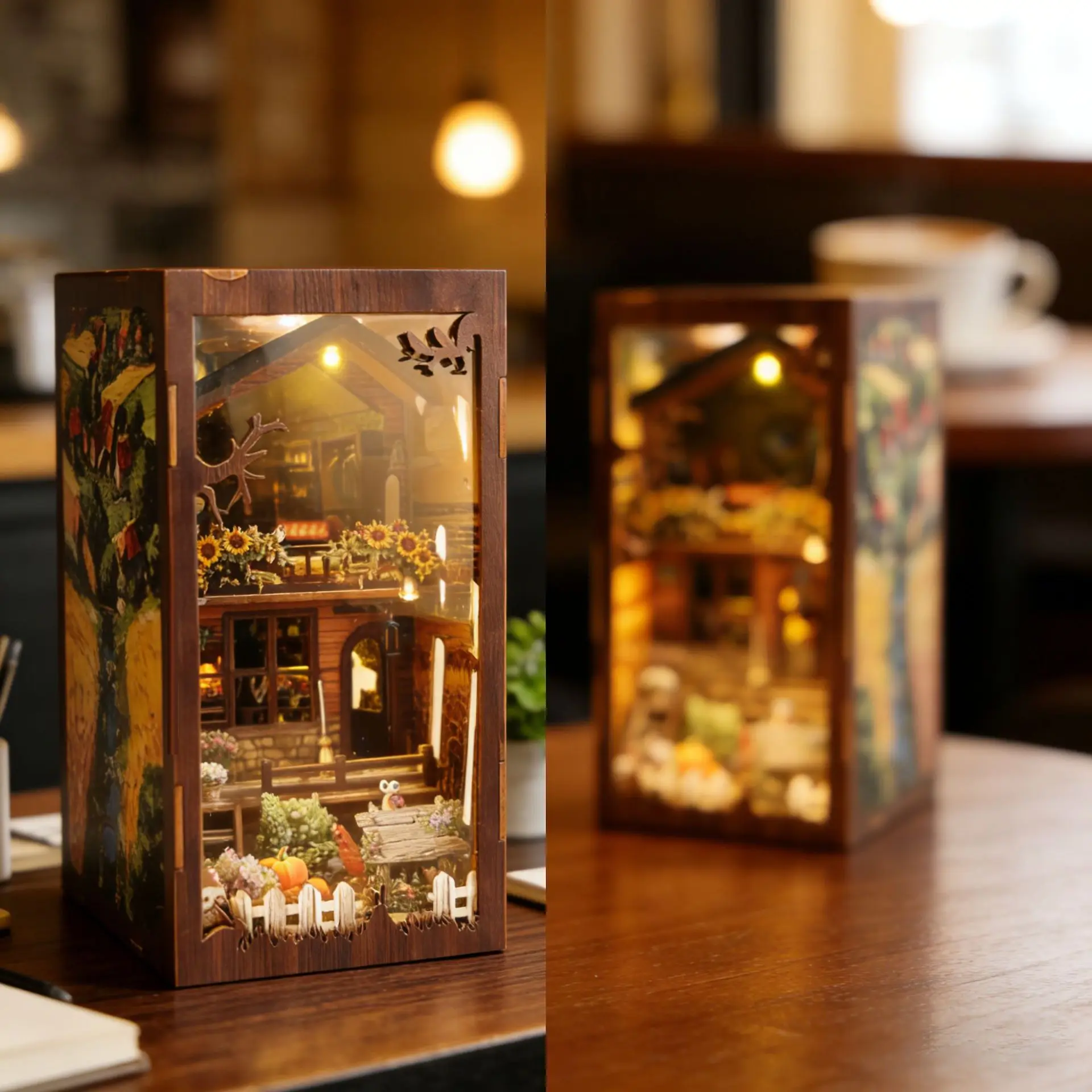 Rustic Cottage 3D DIY Bookend - Handmade Assembly Miniature Model, Cozy Lit Desktop Decor, Creative Gift Toy Puzzle