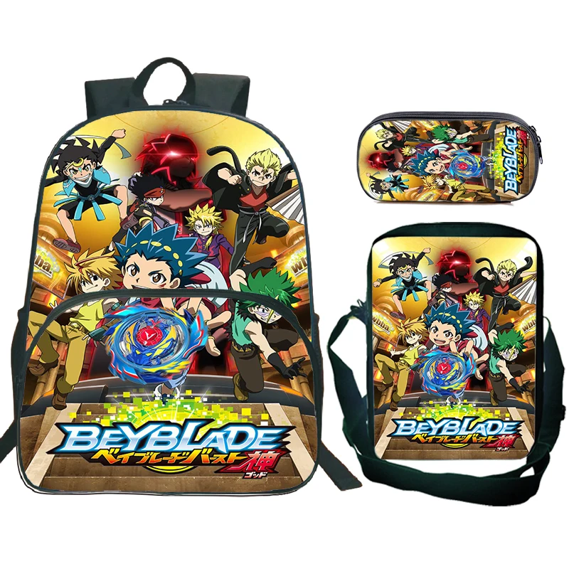 3pcs Set Beyblade School Backpack With Front Pocket Cartoon Amine School Bags for Boys Girls Large Capacity Students Backpaks