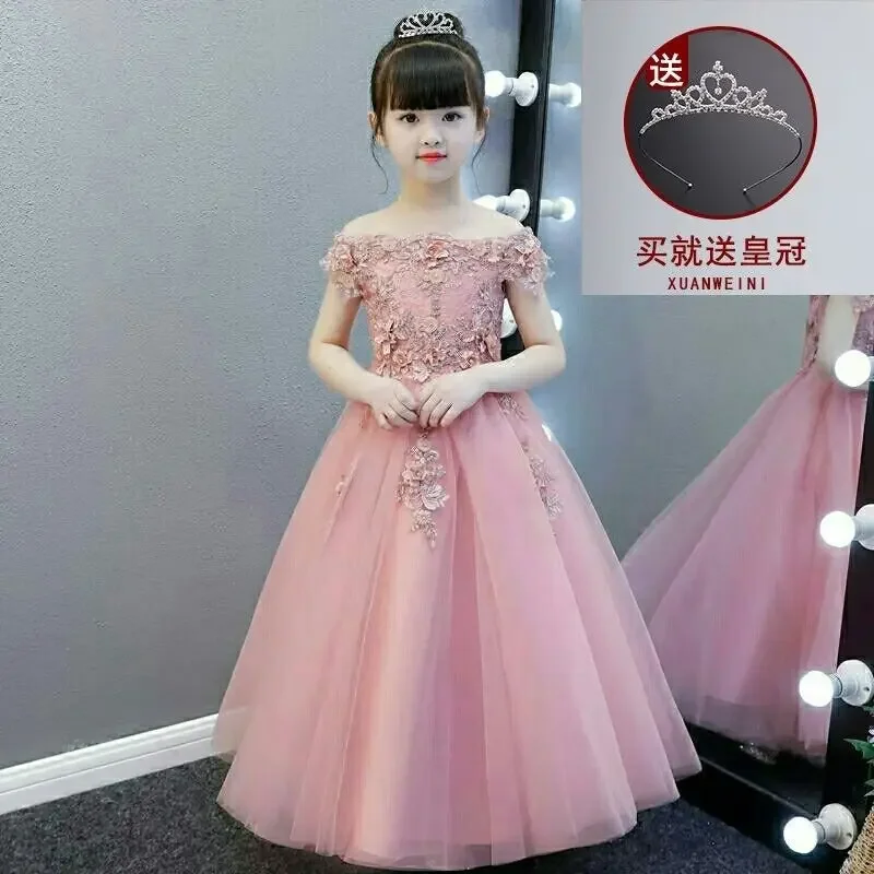 

Flower Girl Dress Shoulderless Wedding Dress Appliques Party Princess Birthday Dress First Communion Gown for Girls