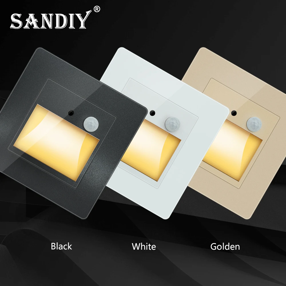 SANDIY Recessed Wall Lamps PIR Motion Sensor Stair Lights Led Night Light for Ladder Kitchen Bedroom Indoor Luminaire 110V/220V