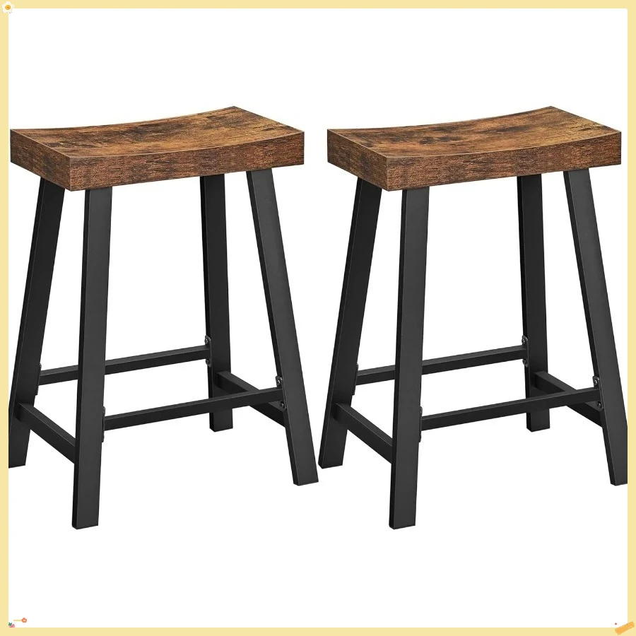 Taburetes de bar, juego de 2 sillas de bar, taburetes de bar de cocina para desayuno con reposapiés, 23,6 pulgadas de alto, industrial en la sala de estar