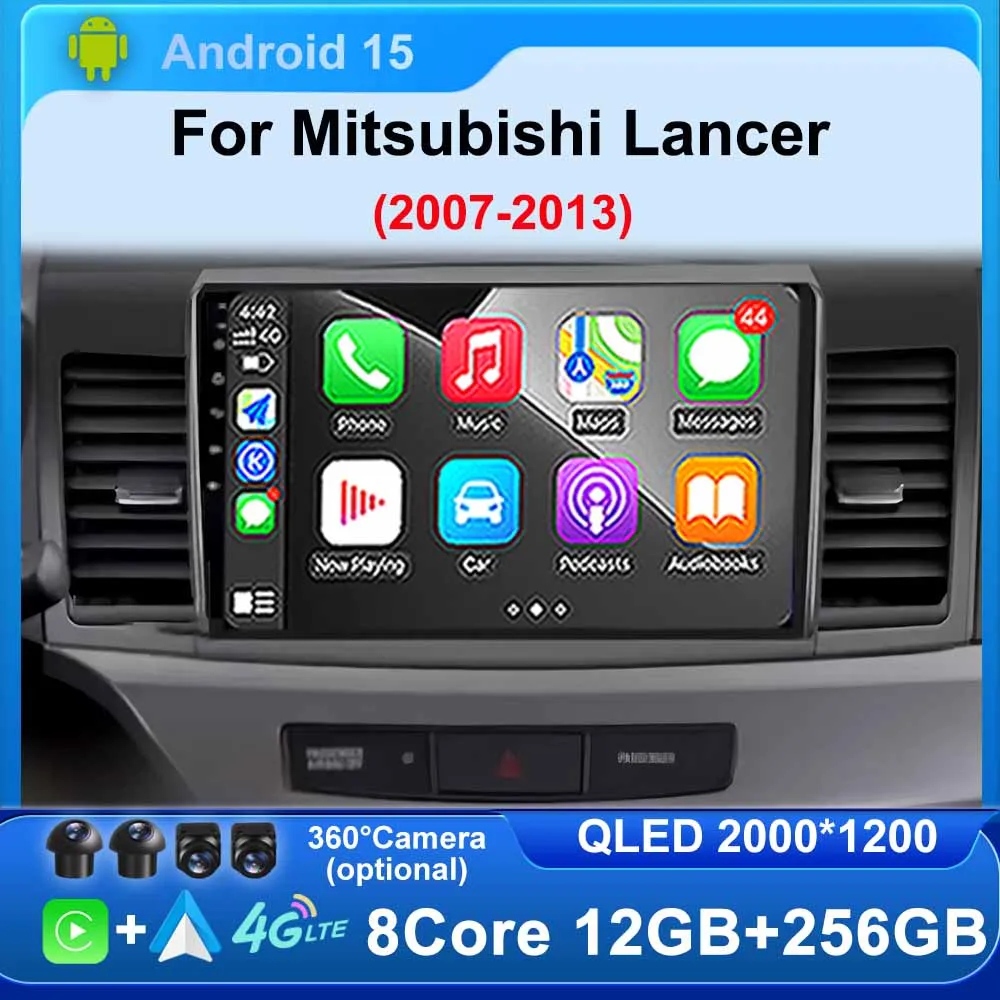 

Автомобильное радио Android 15 Carplay для Mitsubishi Lancer 2007-2013 GPS Navi Мультимедийный видеоплеер 2 Din 4G WIFI IPS Стерео DVD