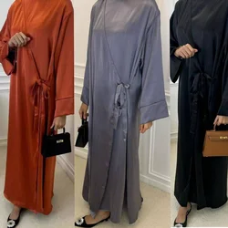 Satin Morocco Dress elegant Women Muslim Abaya  luxury Dubai Turkey Islam Kaftan Robe Longue Musulmane Vestidos Ramadan