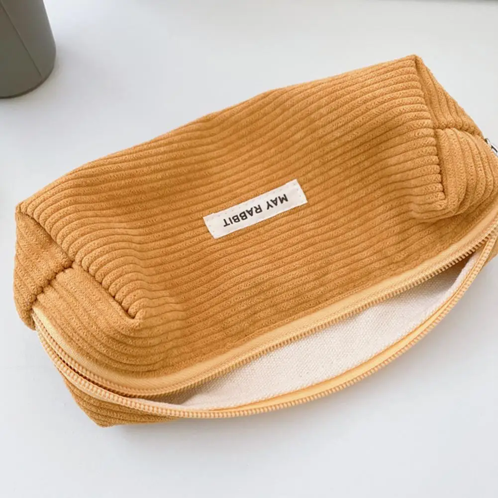 Estojo Lápis Corduroy para Estudantes, Bolsa Maquiagem para Viagem Escritório, Organizador de Papelaria Multiuso, Capacidade