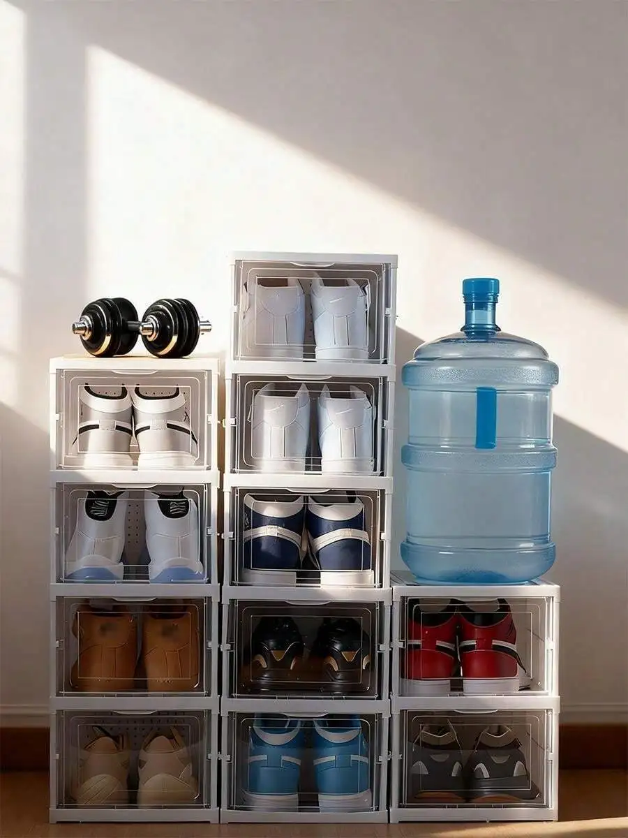 6-Layer Foldable Shoe Organizer With Lid  Thick Transparent Stackable Shoe Storage Box For Home